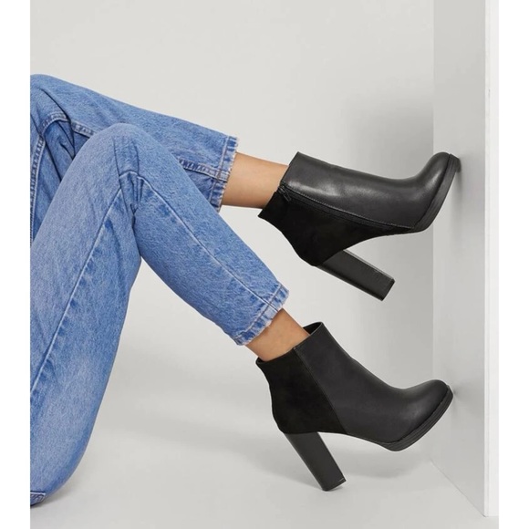 Shoes - New! Black heeled booties • side zipper • rubber outsole • faux leather/suede